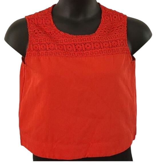 NYLA Lace Embellished Neckline Sleeveless Blouse - Size Large, Red - Picture 2 of 8